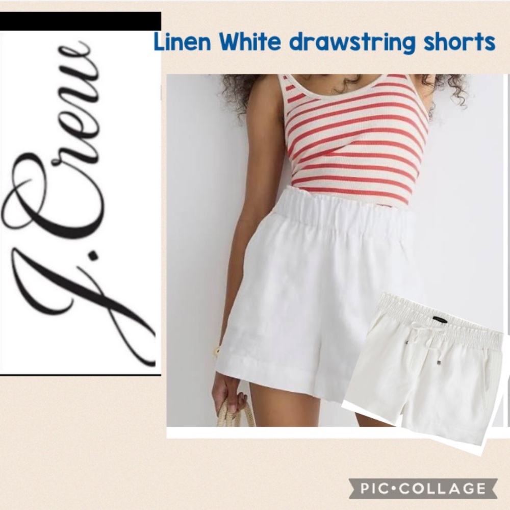 NEW J.crew White Linen with drawstrings shorts Size Medium/not see thru